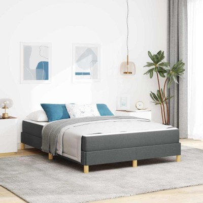 Cama tipo Box Spring Gris oscuro y Marrón 140 x 200 cm