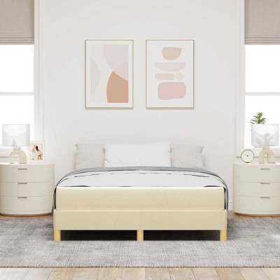 Cama tipo Box Spring Crema y marrón 140 x 200 cm