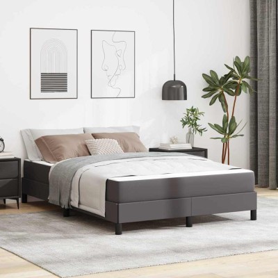 Cama con colchón Gris 160 x 200 cm Cuero sintético