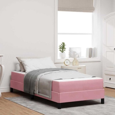 Cama box spring con colchón Rosa 80 x 200 cm Terciopelo