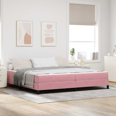 Cama box spring con colchón Rosa 200 x 200 cm Terciopelo