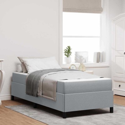 Cama tipo Box Spring Gris claro y negro 90 x 200 cm