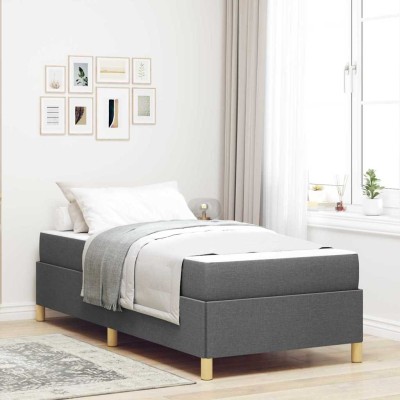 Cama tipo Box Spring Gris oscuro, Marrón y Blanco y Gris oscuro