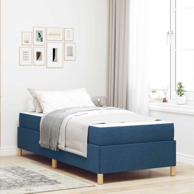 Cama tipo Box Spring con colchón Azul y Blanco 90 x 200 cm tela
