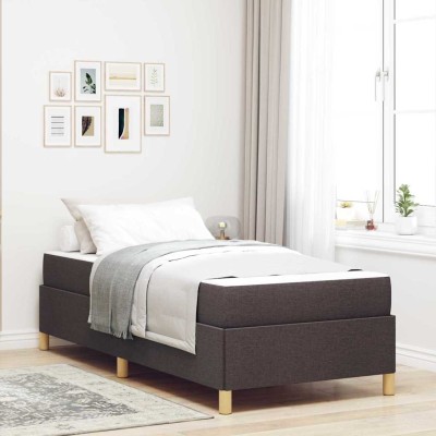 Cama tipo Box Spring Marrón oscuro y Blanco 100 x 200 cm tela