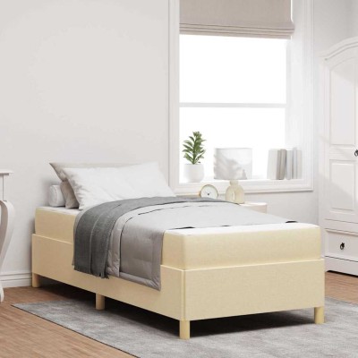 Cama tipo Box Spring Blanco y Crema 100 x 200 cm tela