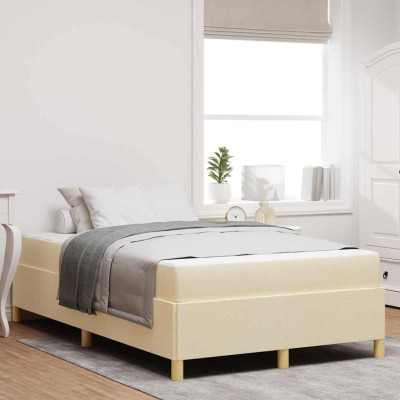 Cama tipo Box Spring Crema y Blanco 120 x 200 cm tela