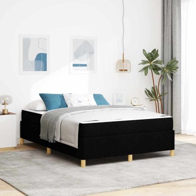 Cama tipo Box Spring Negro y Blanco y Negro 140 x 200 cm tela