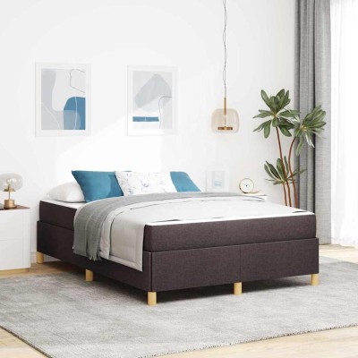 Cama tipo Box Spring Marrón oscuro y Blanco 140 x 200 cm tela