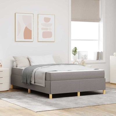 Cama tipo Box Spring Taupe y Blanco 160 x 200 cm tela