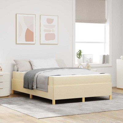 Cama tipo Box Spring Crema y Blanco 160 x 200 cm tela
