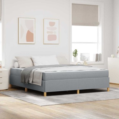 Cama tipo Box Spring Gris claro y Blanco 180 x 200 cm tela