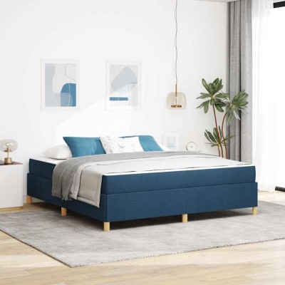 Cama tipo Box Spring Azul y Blanco 180 x 200 cm tela