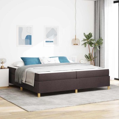 Cama tipo Box Spring Marrón oscuro y Blanco 200 x 200 cm tela