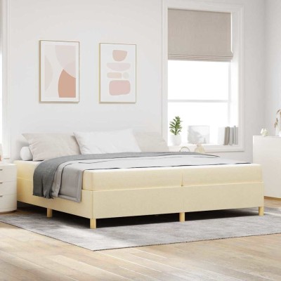 Cama tipo Box Spring Blanco y Crema 200 x 200 cm tela