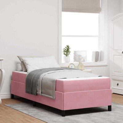 Estructura de cama Rosa y blanco 90 x 190 cm Terciopelo