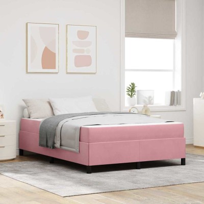 Estructura de cama Rosa y blanco 140 x 200 cm Terciopelo