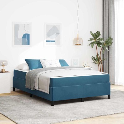 Estructura de cama Azul oscuro y blanco 160 x 200 cm Terciopelo