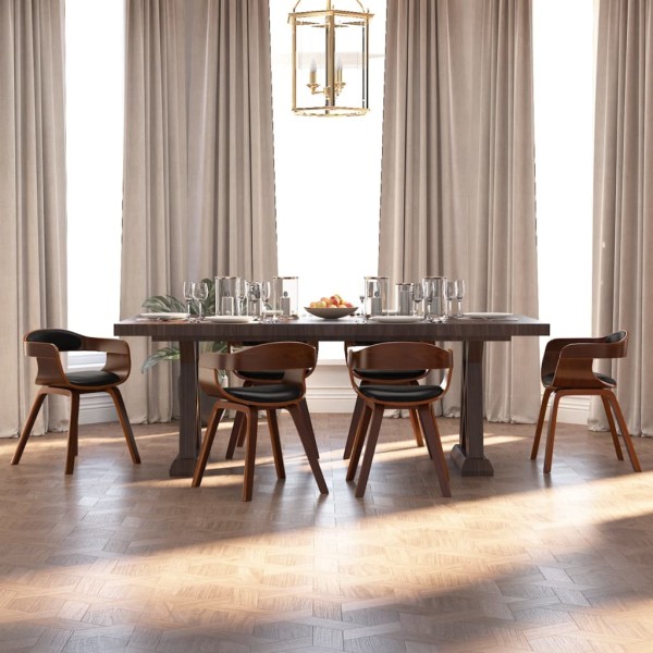 Sillas de comedor 6 uds madera curvada y cuero sintético negro