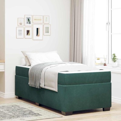 Estructura de cama con colchón Verde oscuro 90 x 190 cm