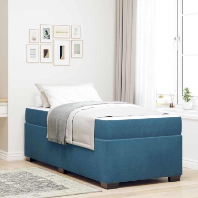Estructura de cama con colchón Azul oscuro 90 x 200 cm