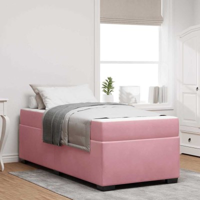 Estructura de cama con colchón Rosa 90 x 200 cm Terciopelo