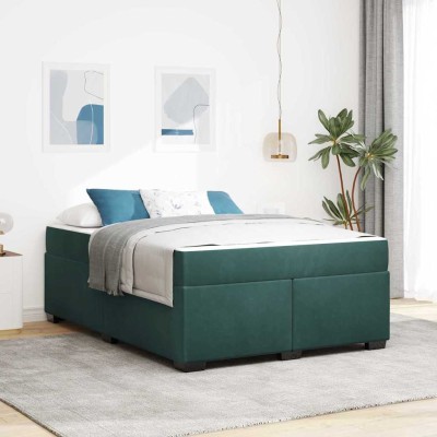Estructura de cama con colchón Verde oscuro 140 x 200 cm