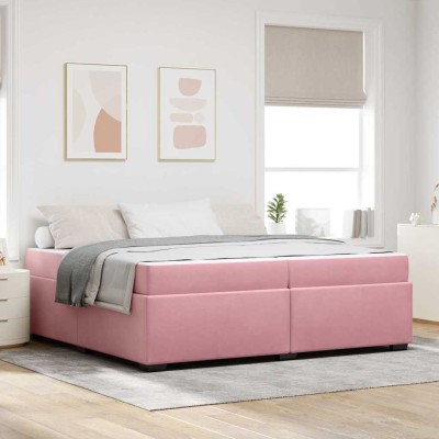 Estructura de cama con colchón Rosa 200 x 200 cm Terciopelo