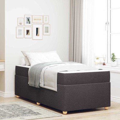 Estructura de cama con colchón Marrón oscuro 80 x 200 cm tela