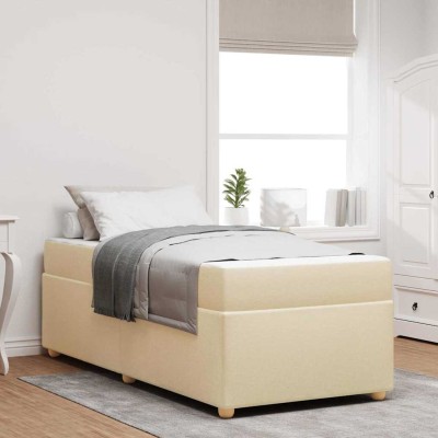 Estructura de cama con colchón Crema 90 x 190 cm tela