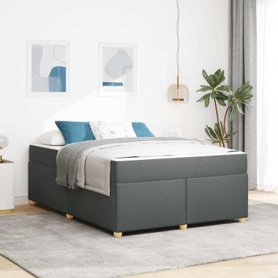 Estructura de cama con colchón Gris oscuro 160 x 200 cm tela