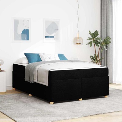 Estructura de cama con colchón Negro 160 x 200 cm tela