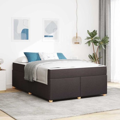 Estructura de cama con colchón Marrón oscuro 160 x 200 cm tela