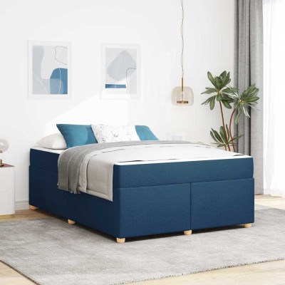 Estructura de cama con colchón Azul 160 x 200 cm tela