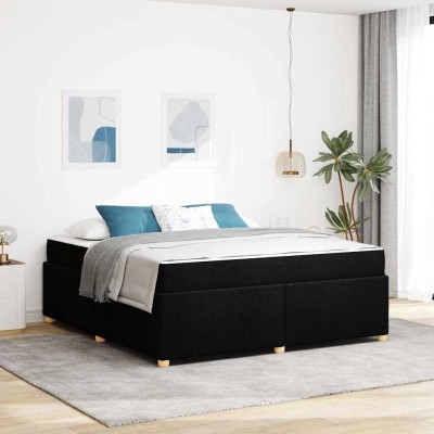 Estructura de cama con colchón Negro 180 x 200 cm tela
