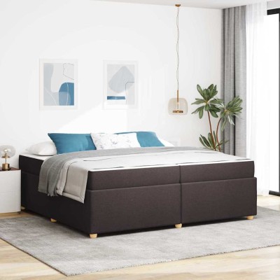 Estructura de cama con colchón Marrón oscuro 200 x 200 cm tela