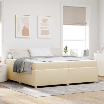 Estructura de cama con colchón Crema 200 x 200 cm tela