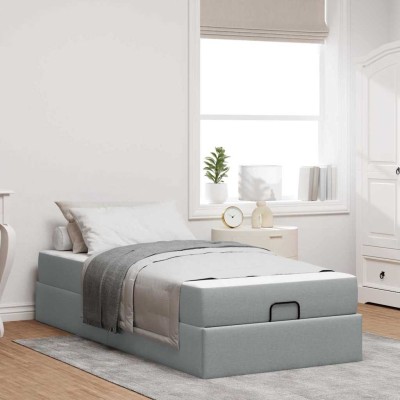 Estructura de cama con colchón Gris claro 90 x 200 cm tela