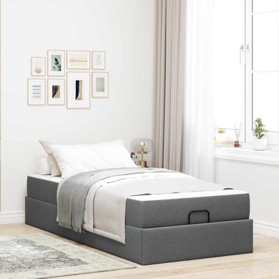 Estructura de cama con colchón Gris oscuro 90 x 200 cm tela