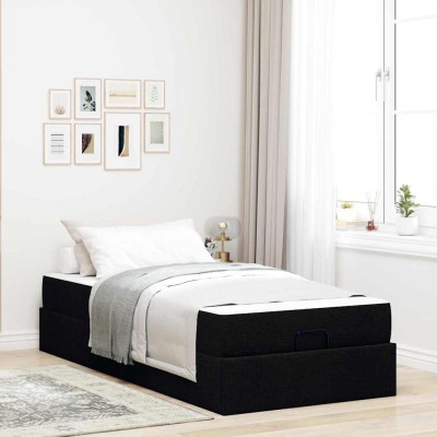 Estructura de cama con colchón Negro 90 x 200 cm tela