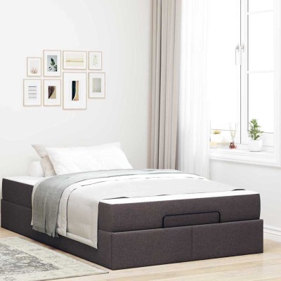 Estructura de cama con colchón Marrón oscuro 120 x 200 cm tela