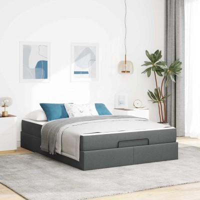 Estructura de cama con colchón Gris oscuro 140 x 200 cm tela