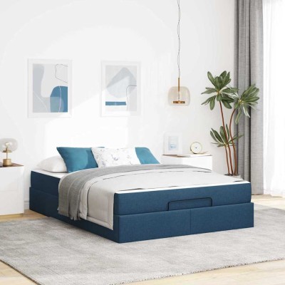 Estructura de cama con almacenamiento Azul 140 x 200 cm tela