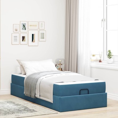 Estructura de cama con colchón Azul 90 x 200 cm Terciopelo