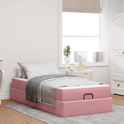 Estructura de cama con colchón Rosa 100 x 200 cm Terciopelo