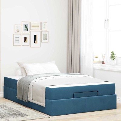 Estructura de cama con colchón Azul 120 x 200 cm Terciopelo