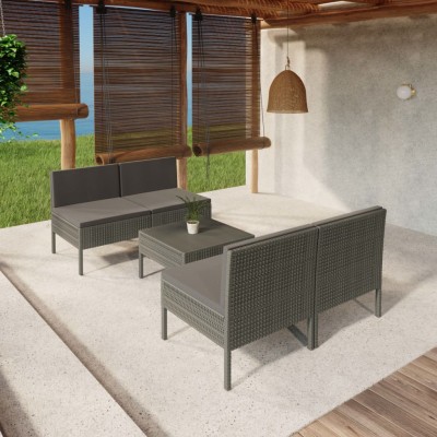 Set de muebles de jardín 5 pzas y cojines ratán sintético gris