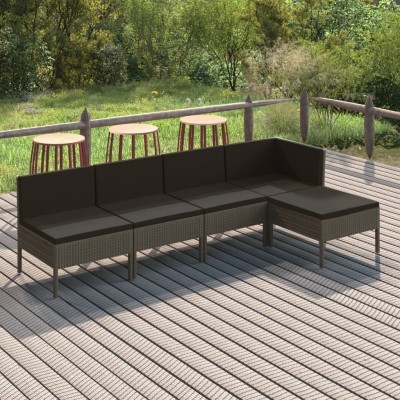 Set de muebles de jardín 5 pzas y cojines ratán sintético gris