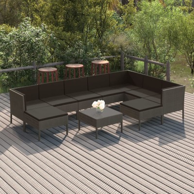 Set de muebles de jardín 10 pzas y cojines ratán sintético gris
