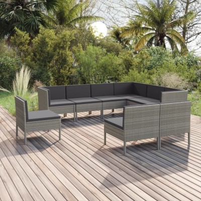 Set de muebles de jardín 9 pzas y cojines ratán sintético gris